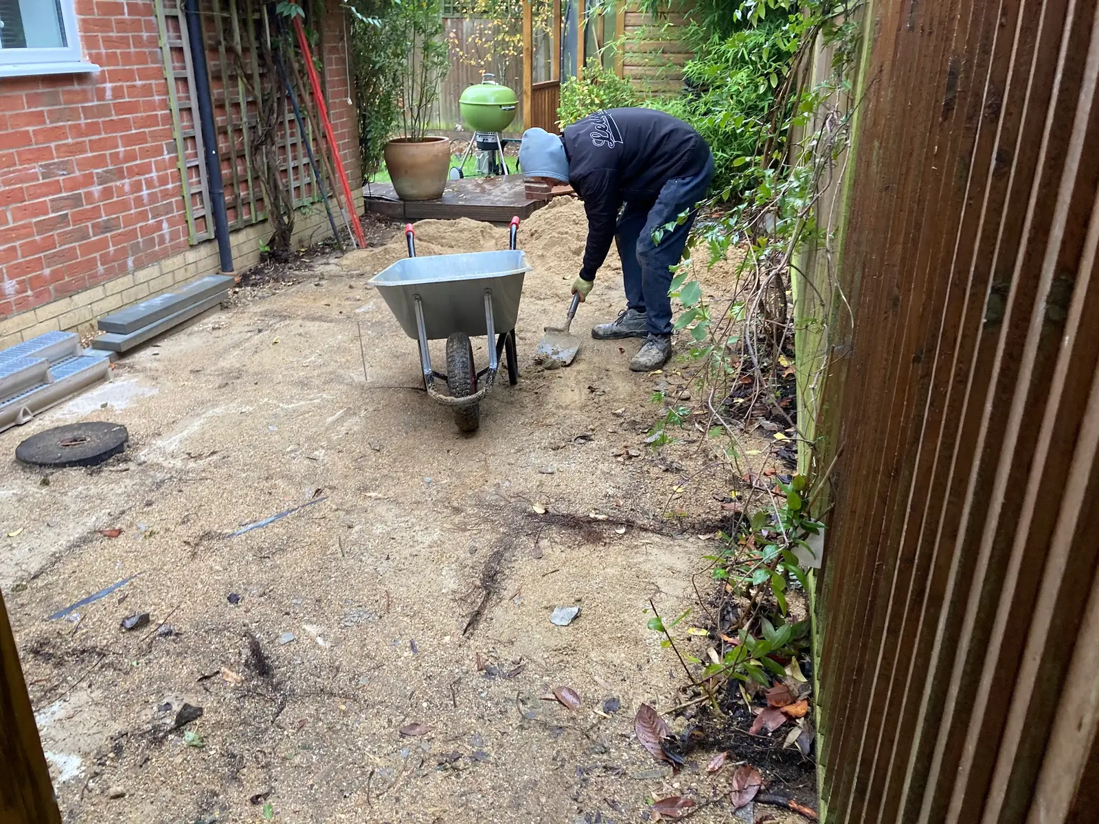 Sub-base being barrowed in for a new patio